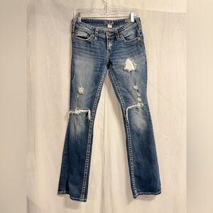 Women's Distressed silver Blue Jeans